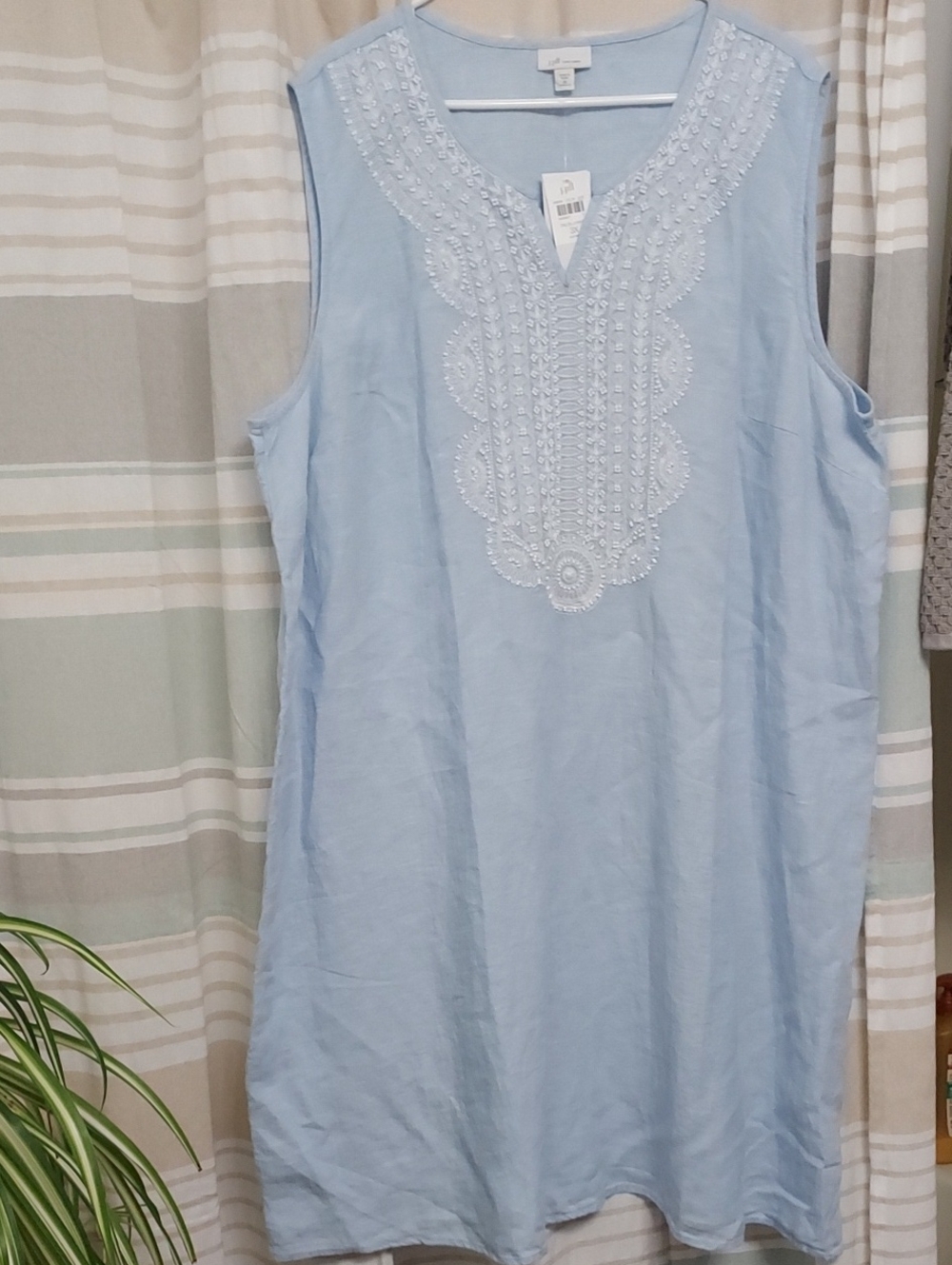 J. Jill Linen Sleeveless Beaded/embroidered V-Neck Tunic
